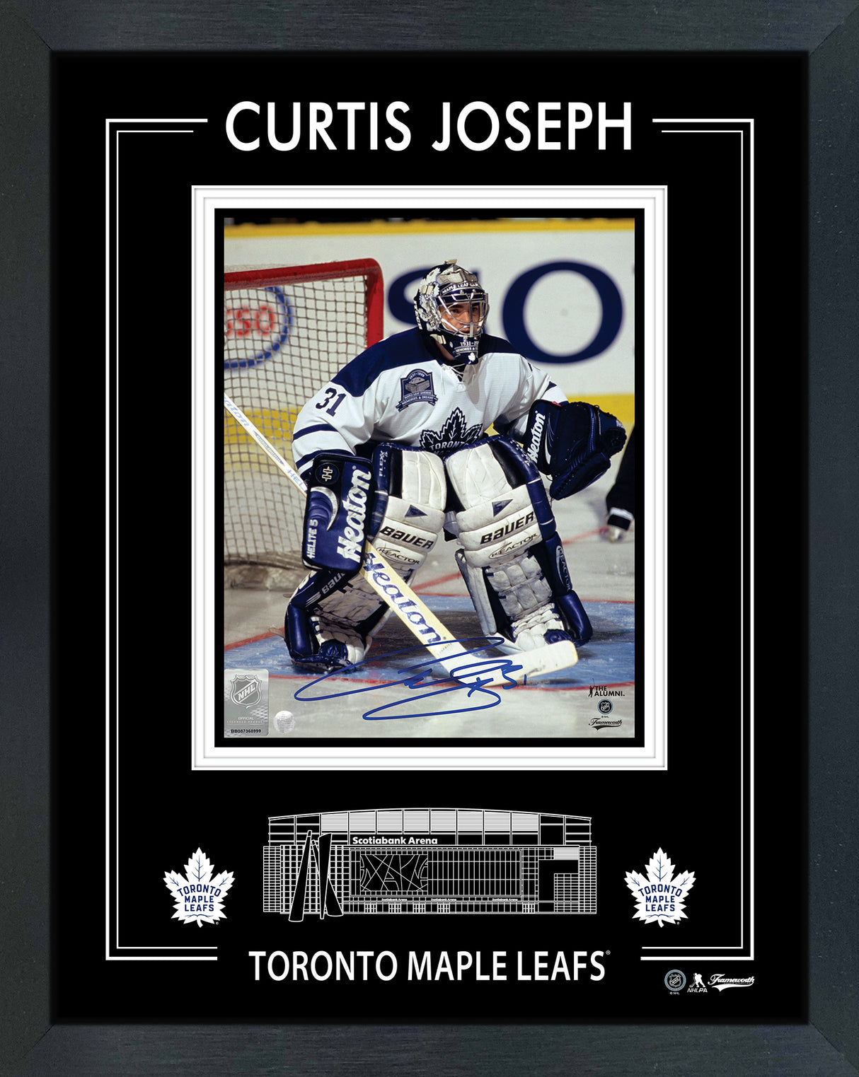 Curtis Joseph Signed Framed 8x10 Photo in a PhotoGlass Toronto Maple Leafs Action