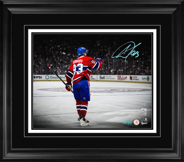 Ivan Demidov Signed 16x20 Print Framed Montreal Canadiens Goal Celebration Spotlight (Limited Edition of 25)