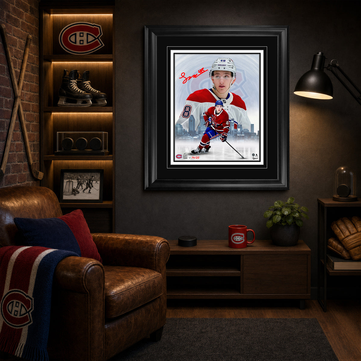 Lane Hutson Signed 16x20 Print Framed Montreal Canadiens B/W Skyline Collage (Limited Edition of 25) - AUCTION