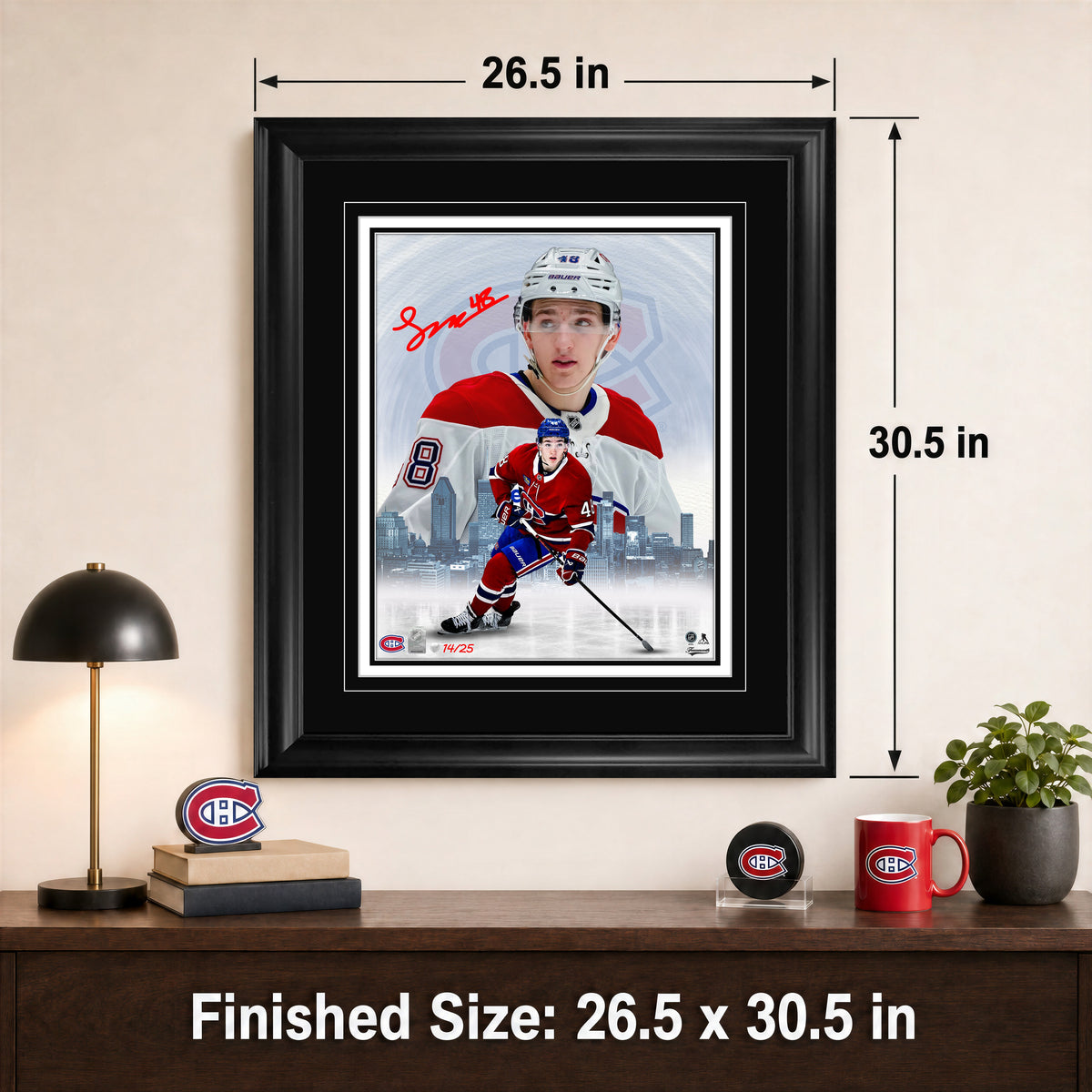 Lane Hutson Signed 16x20 Print Framed Montreal Canadiens B/W Skyline Collage (Limited Edition of 25) - AUCTION