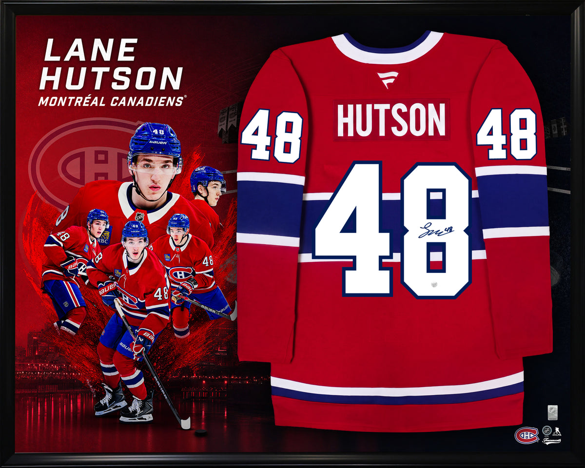Lane Hutson Signed Framed 40x50 Montreal Canadiens Fanatics Premium Home Jersey - AUCTION