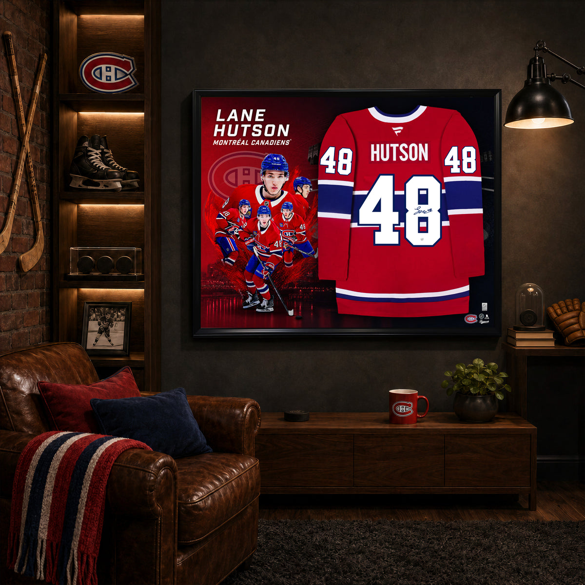 Lane Hutson Signed Framed 40x50 Montreal Canadiens Fanatics Premium Home Jersey - AUCTION