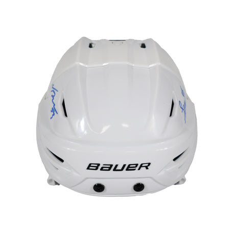 Lane Hutson and Noah Dobson Dual Signed Montreal Canadiens Bauer Re-Akt 55 Hockey White Helmet - AUCTION