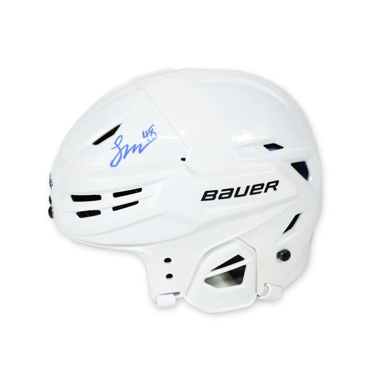 Lane Hutson and Noah Dobson Dual Signed Montreal Canadiens Bauer Re-Akt 55 Hockey White Helmet - AUCTION