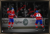Lane Hutson and Noah Dobson Dual Signed 24x36 Canvas Montreal Canadiens Celebration Spotlight (Limited Edition of 8) - AUCTION
