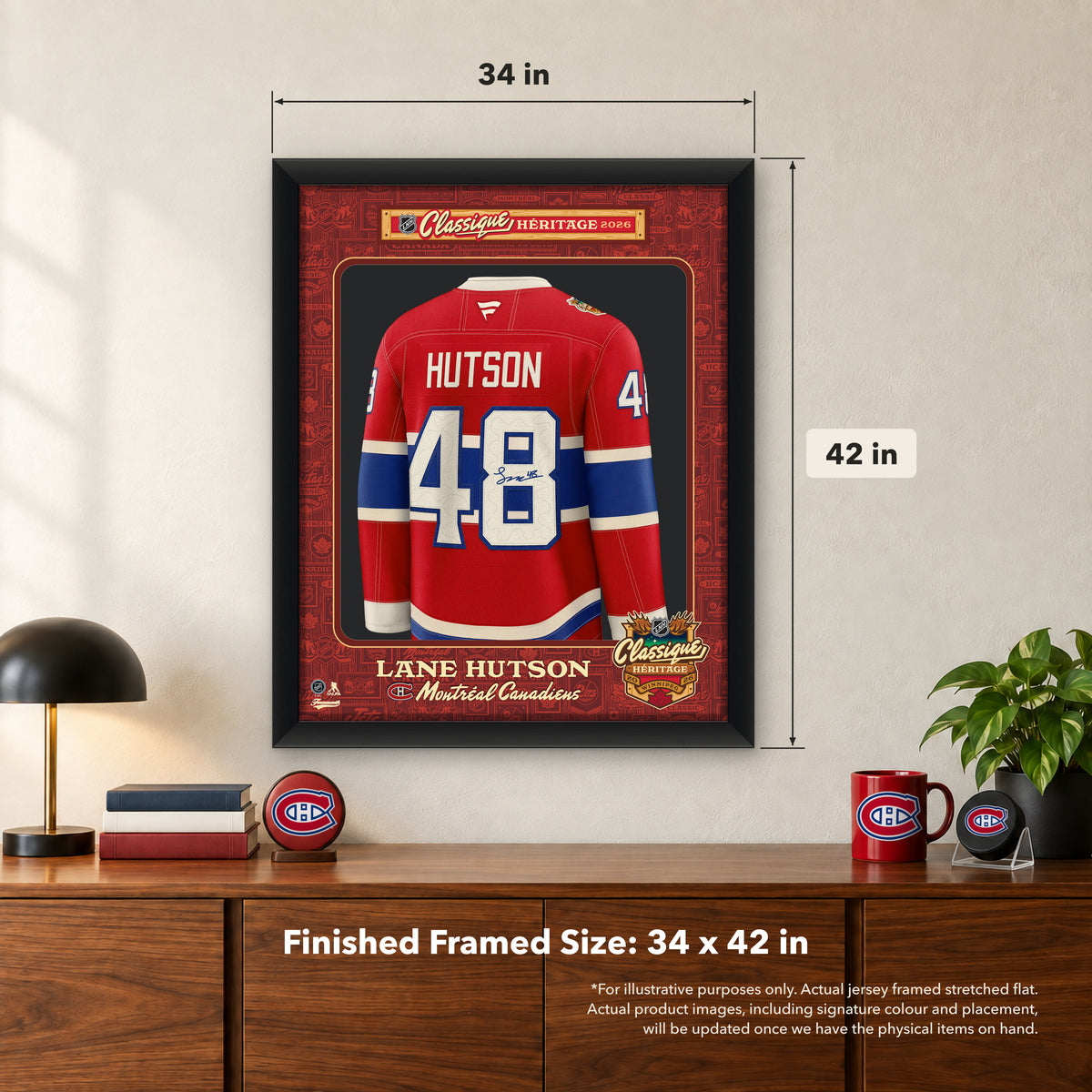 Lane Hutson Signed Framed 34x42 Photo Glass Montreal Canadiens 2026 Heritage Classic Fanatics Premium Jersey (Limited Edition of 148)