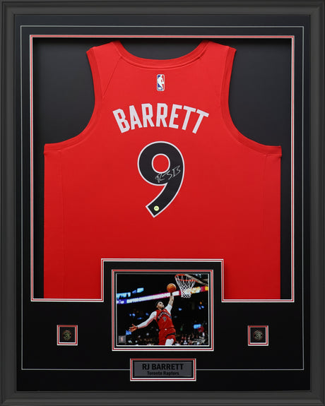 RJ Barrett Signed Jersey Framed Toronto Raptors Red Nike Icon Edition - AUCTION