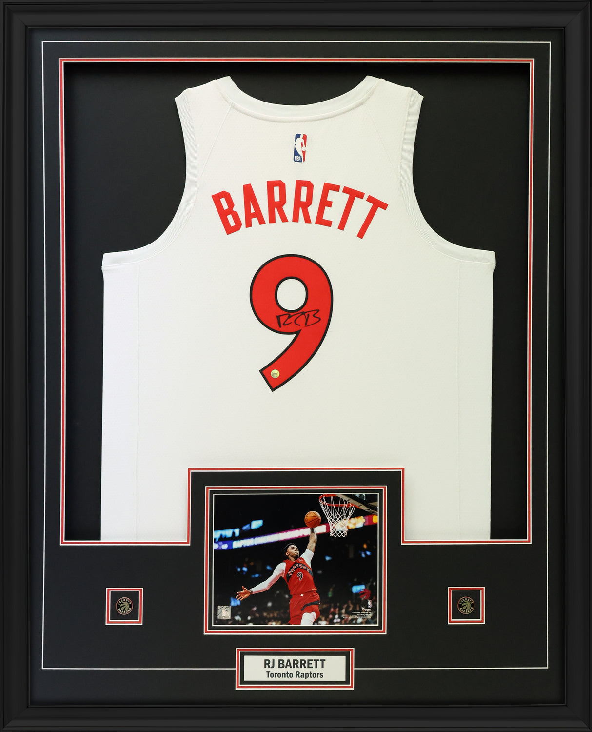 RJ Barrett Signed Jersey Framed Toronto Raptors White Nike Icon Edition - AUCTION
