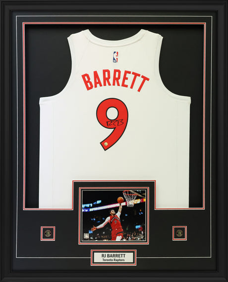 RJ Barrett Signed Jersey Framed Toronto Raptors White Nike Icon Edition - AUCTION