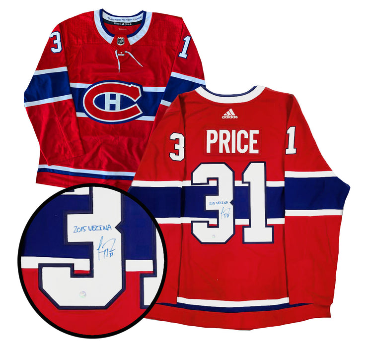 Carey Price Signed Montreal Canadiens Red Adidas Authentic Jersey with "2015 Vezina" Inscribed - Frameworth Sports Canada 