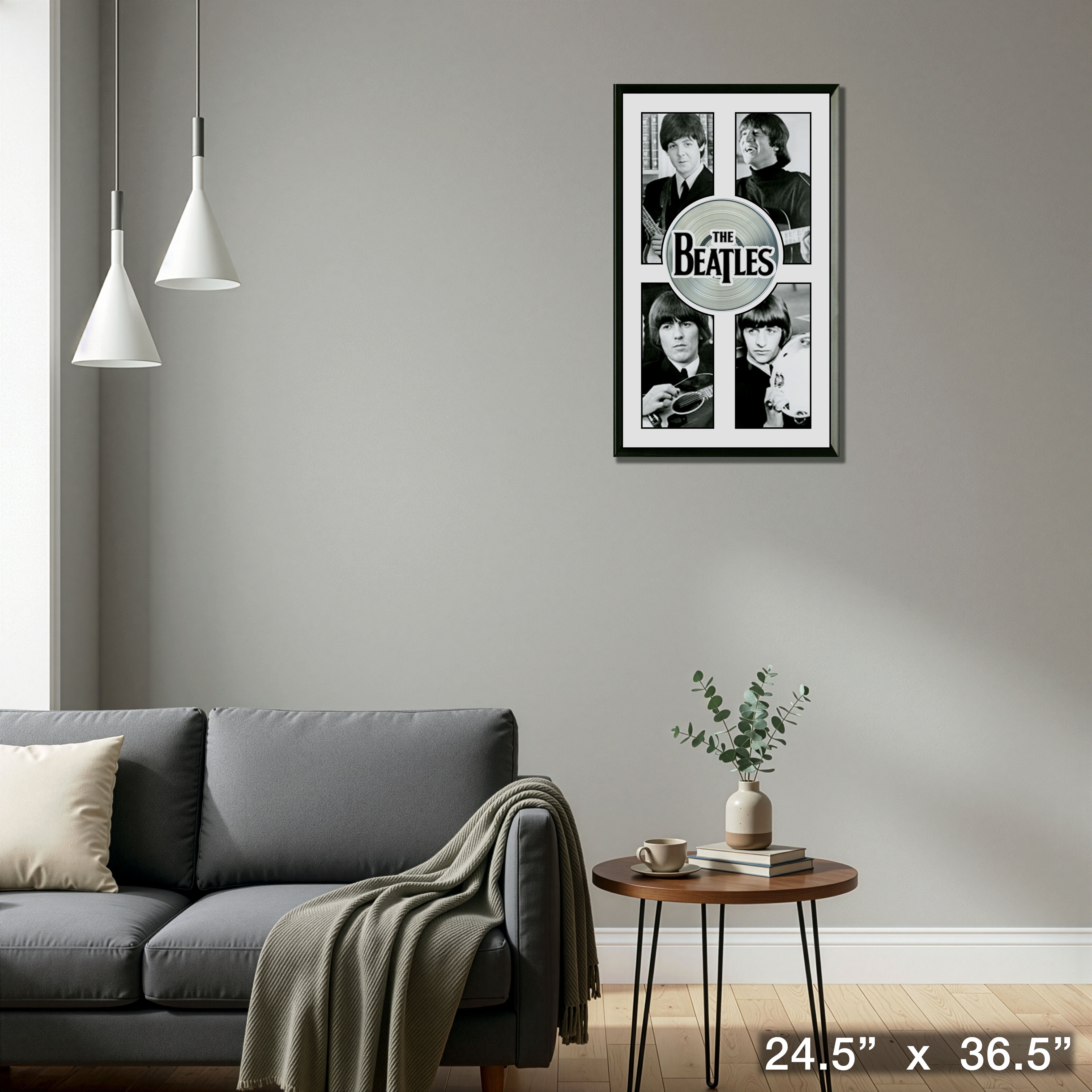 Beatles Framed Black and White Close-Ups With Platinum LP
