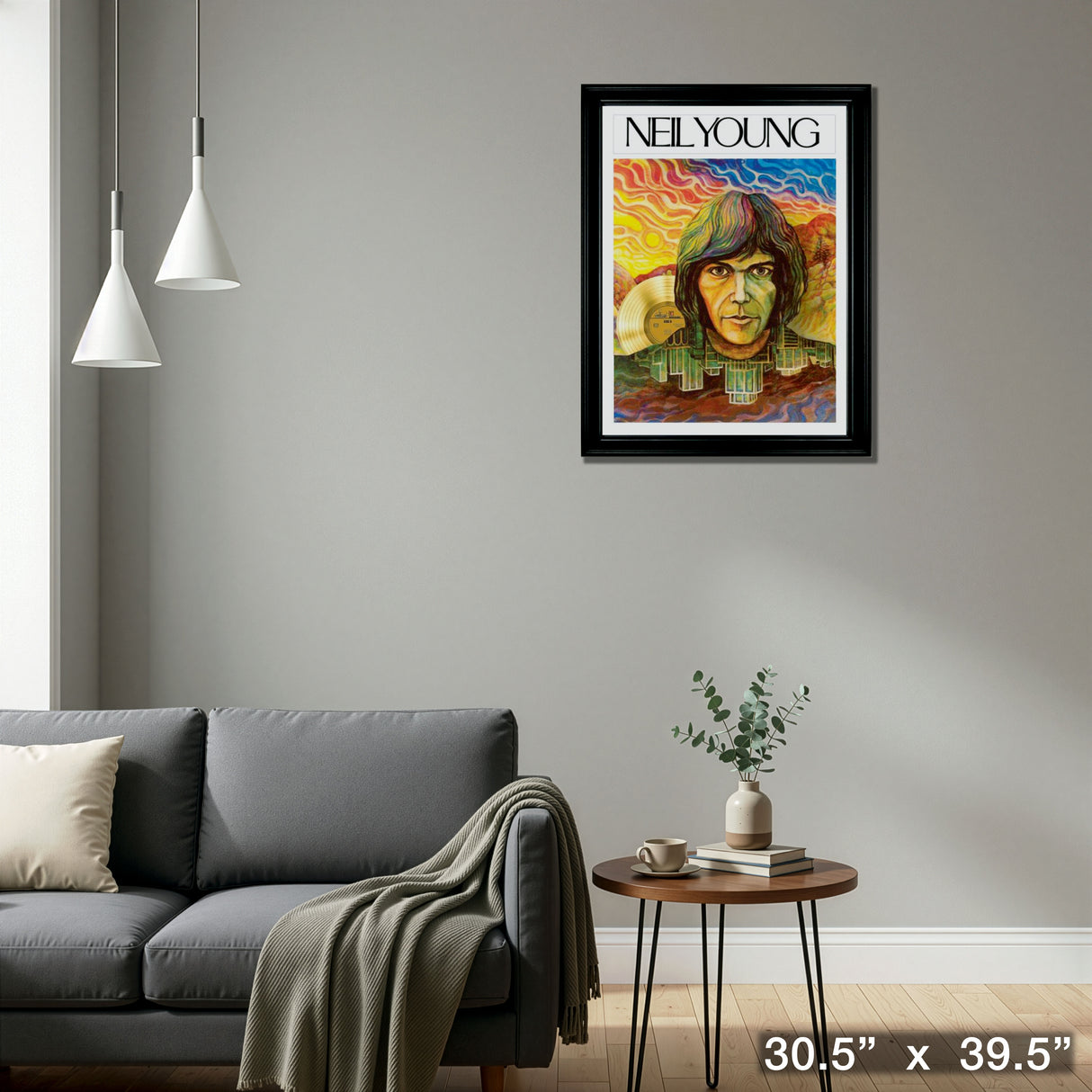 Neil Young Framed Close-Up Print With Gold Record – Detail – Frameworth