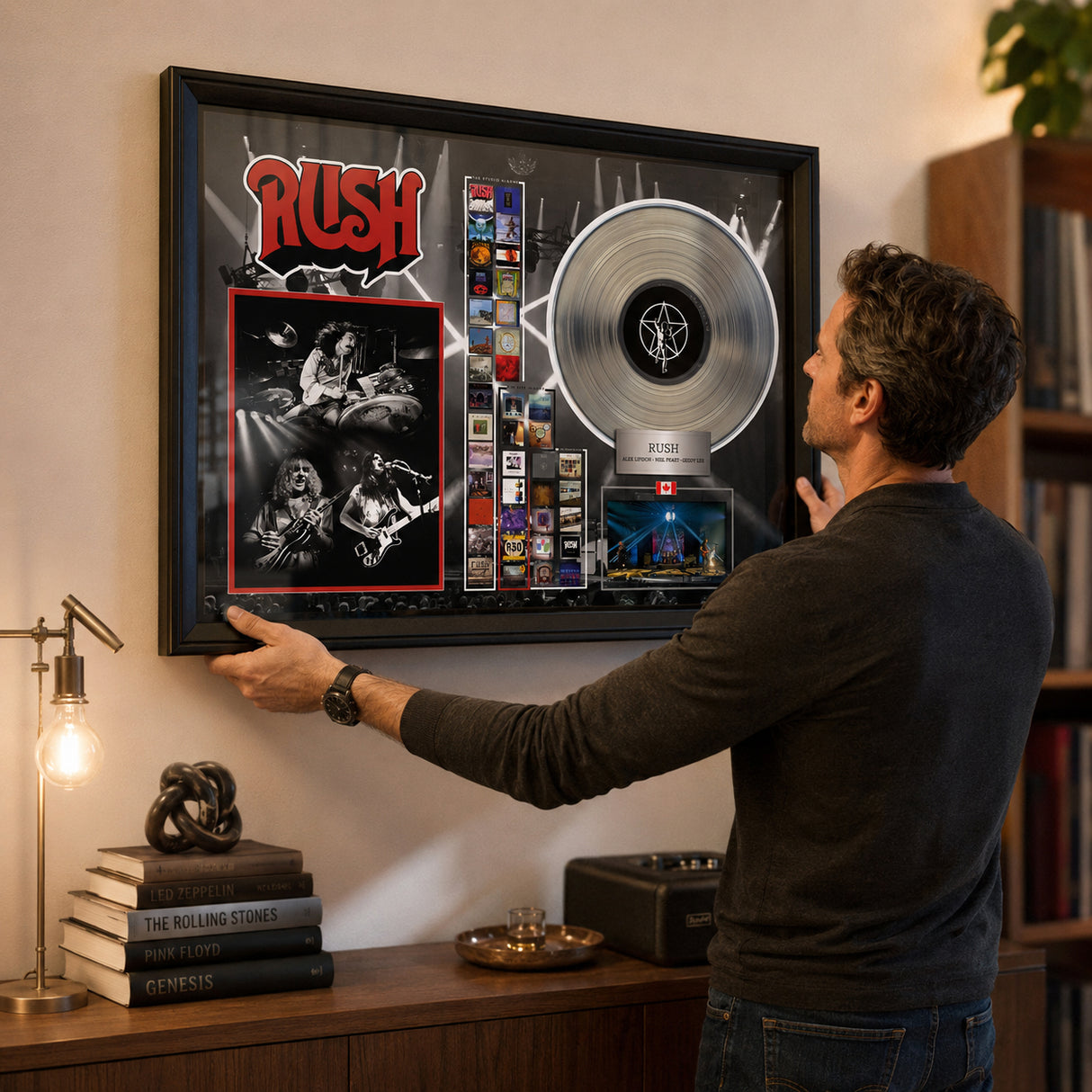 Rush Framed Collage With Platinum LP installation lifestyle image