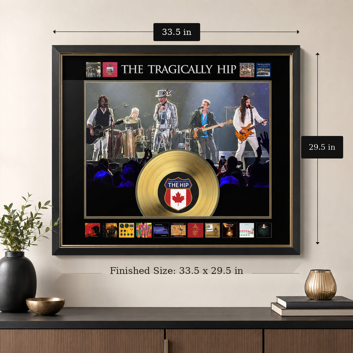The Tragically Hip Framed Album Collage with Gold LP - Finished size 33.5 by 29.5 inches