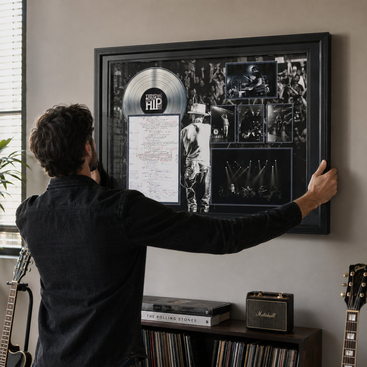 The Tragically Hip Framed On Tour Collage with Lyric Sheet and Silver LP installation lifestyle image