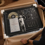 The Tragically Hip Framed On Tour Collage with Lyric Sheet and Silver LP unboxing lifestyle image
