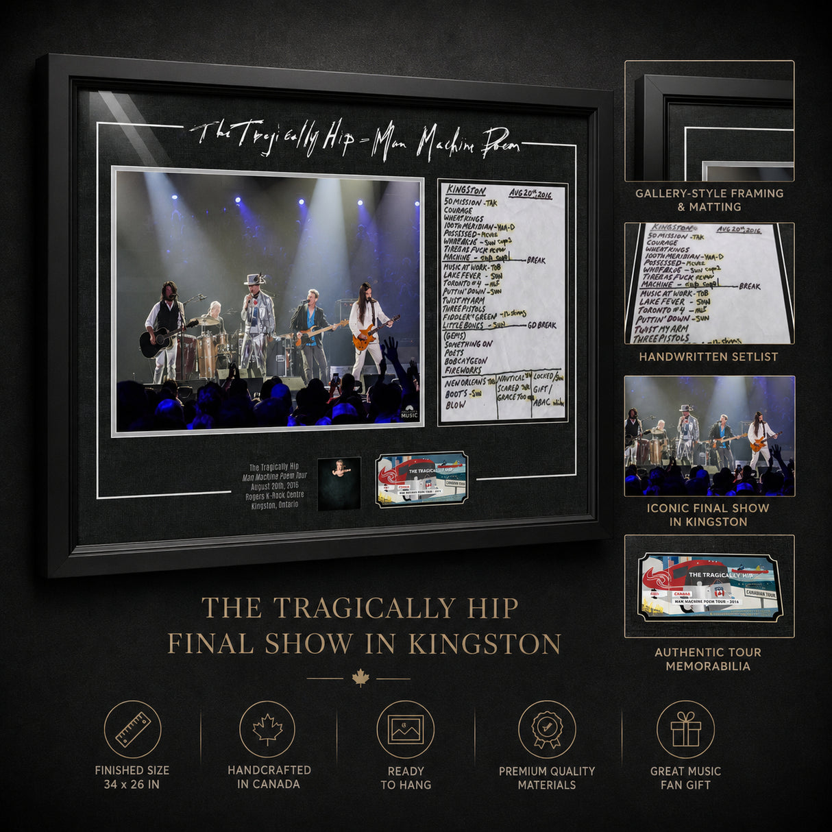 The Tragically Hip Framed Final Show in Kingston - Feature infographic with framing and memorabilia details