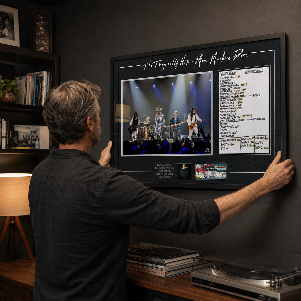 The Tragically Hip Framed Final Show in Kingston - Being installed on the wall