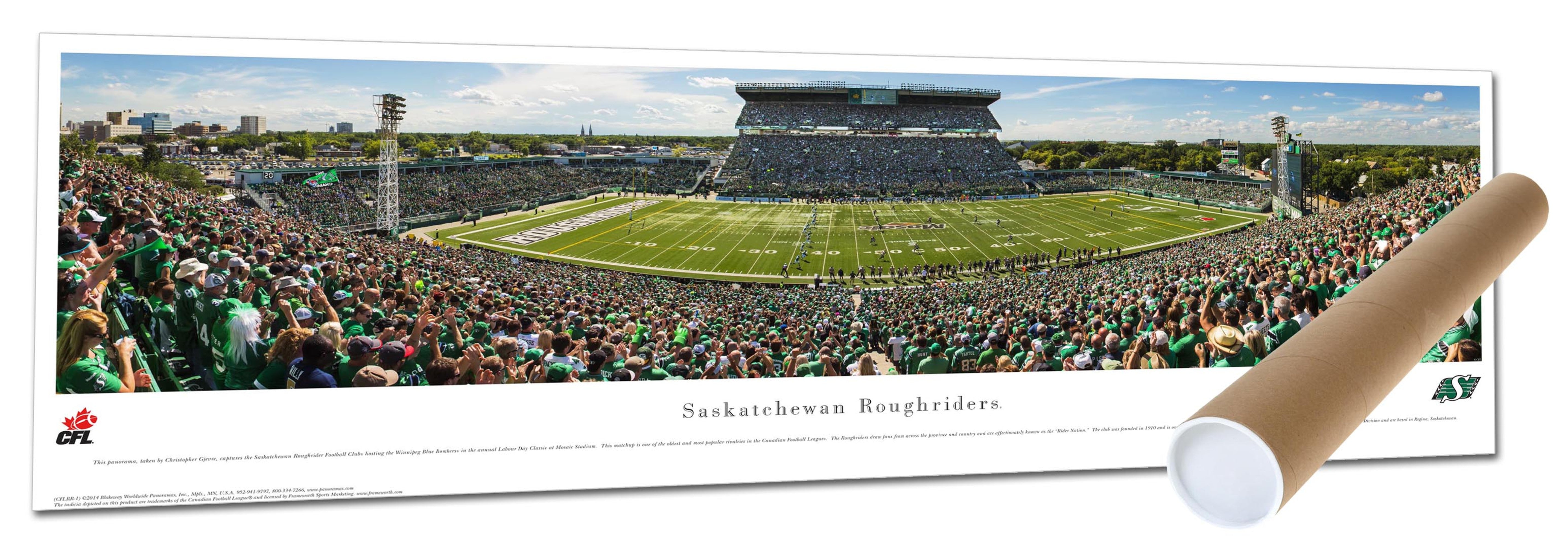 真作保証　スラヴァ・ブロディンスキー 風景画 リトグラフ 額装品 Saskatchewan Roughriders Panorama Mosaic Stadium Print In A Tube