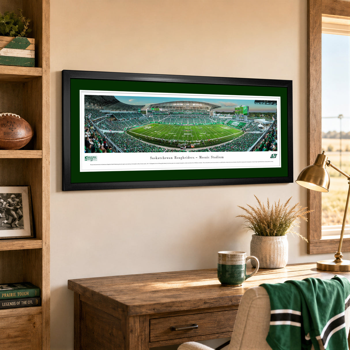 Saskatchewan Roughriders Panorama First Game at Mosaic 2017 Framed - lifestyle 2