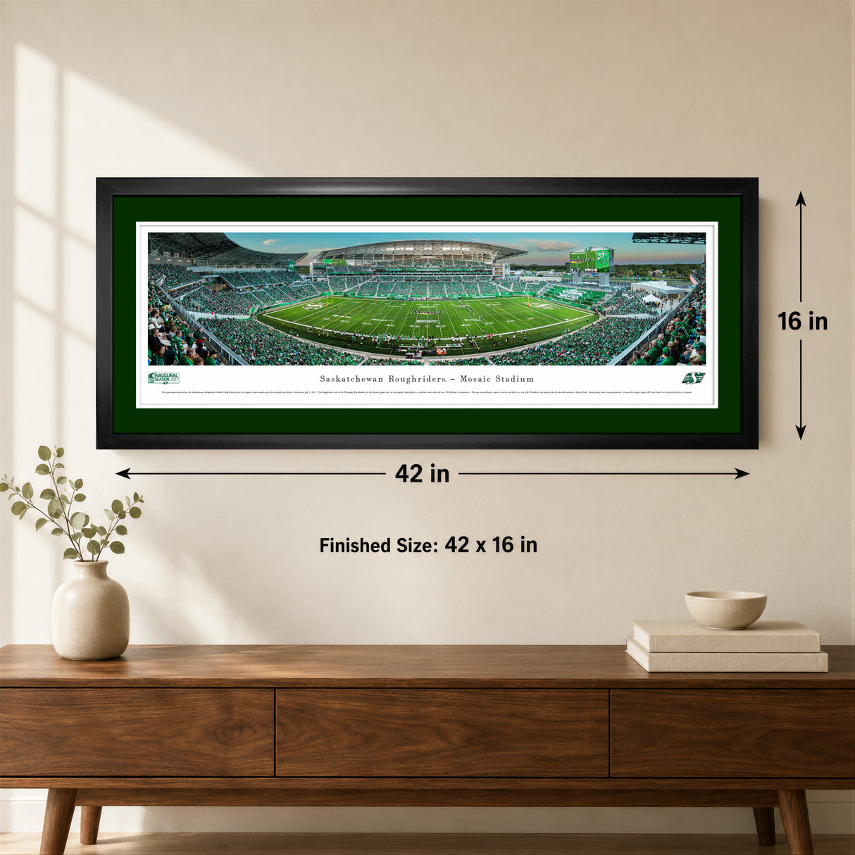 Saskatchewan Roughriders Panorama First Game at Mosaic 2017 Framed - lifestyle 4
