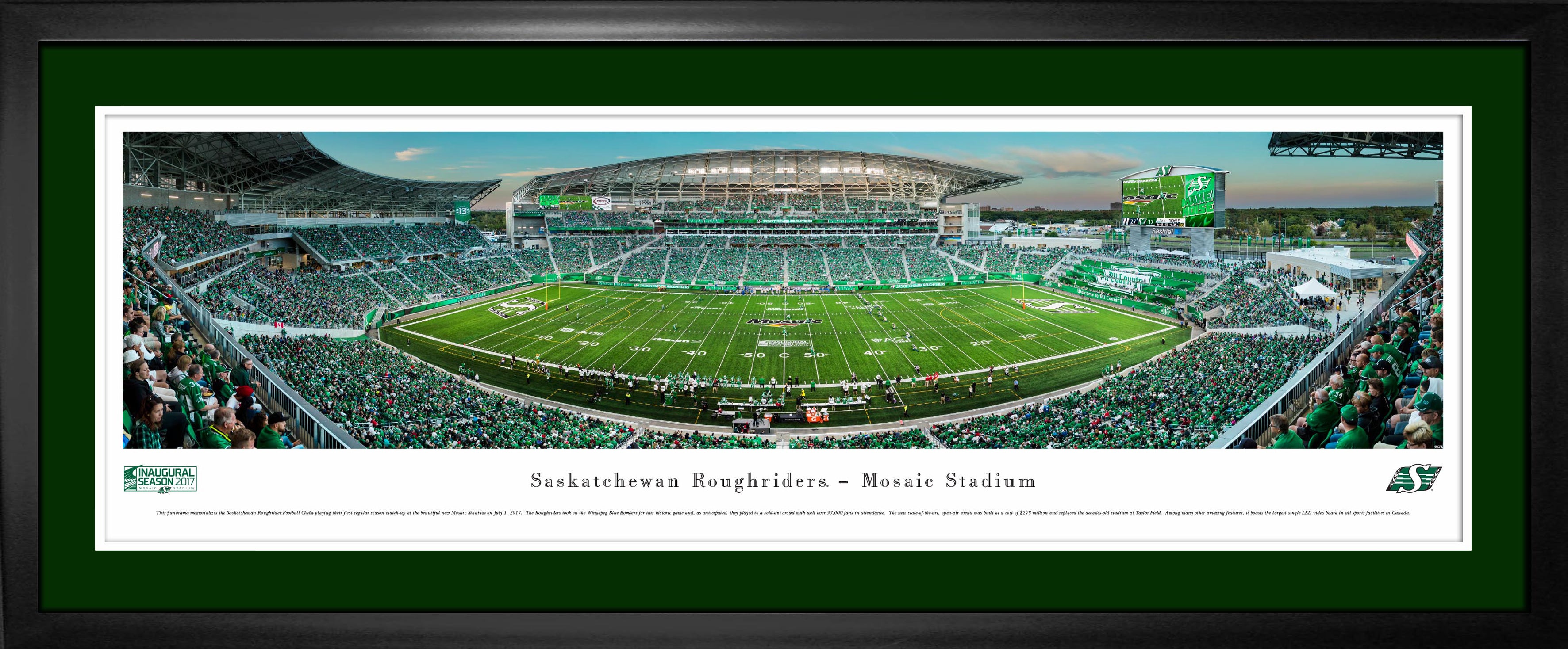 Saskatchewan Roughriders Panorama First Game at Mosaic 2017 Framed