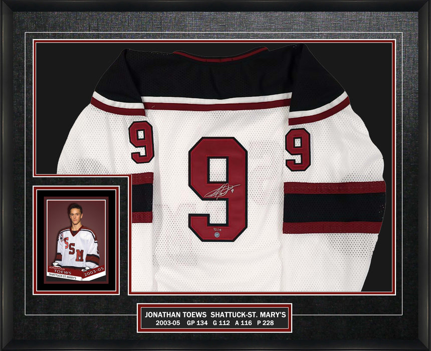 Jonathan Toews Signed Framed Shattuck St. Mary's White Jersey