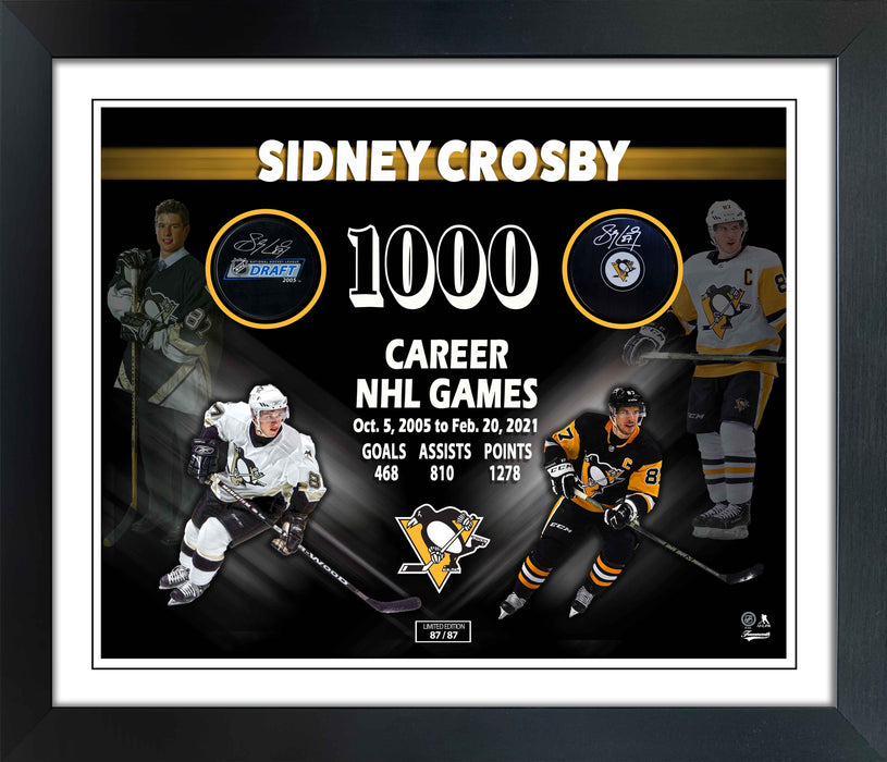 Sidney Crosby Signed Puck 1000 Game Collage Double Signature (Limited Edition of 87) - Frameworth Sports Canada 