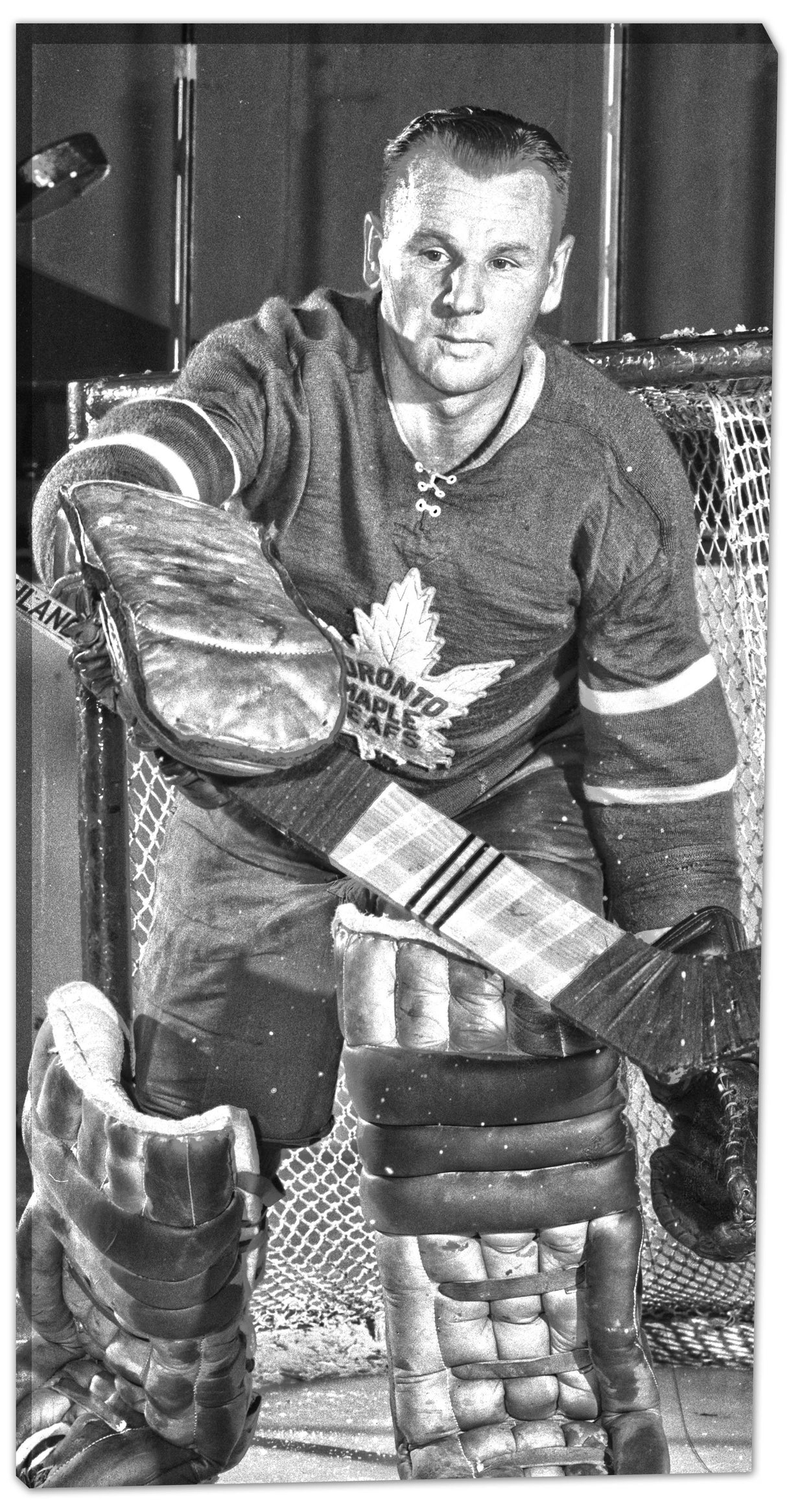 Johnny Bower Toronto Maple Leafs UnFramed 14x28 Posed Close-Up Black and White Canvas