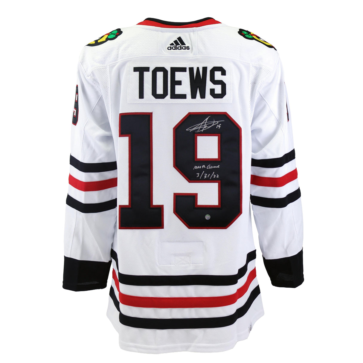 Jonathan Toews Signed Chicago Blackhawks Adidas White Jersey with Insc "1000th Game 3/31/22" - AUCTION