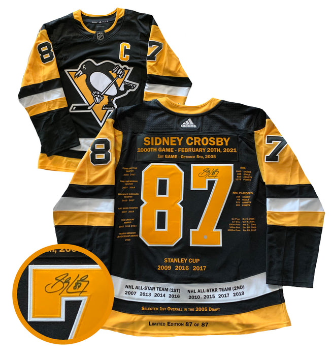 Sidney Crosby Signed Milestone Jersey 1000 Games Penguins Adidas (Limited Edition of 87) - Frameworth Sports Canada 