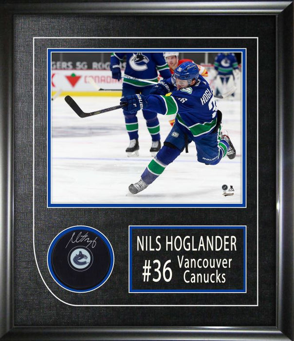 Nils Hoglander Signed Framed Vancouver Canucks Puck