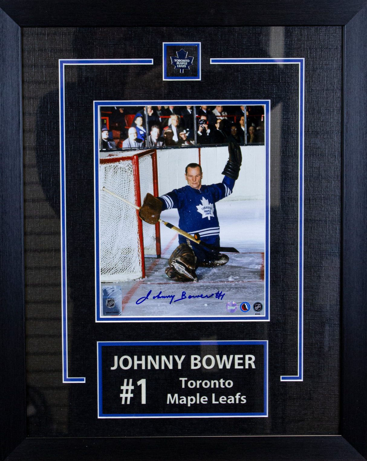 Johnny Bower Toronto Maple Leafs Signed Framed 8x10 Stretching Save Photo