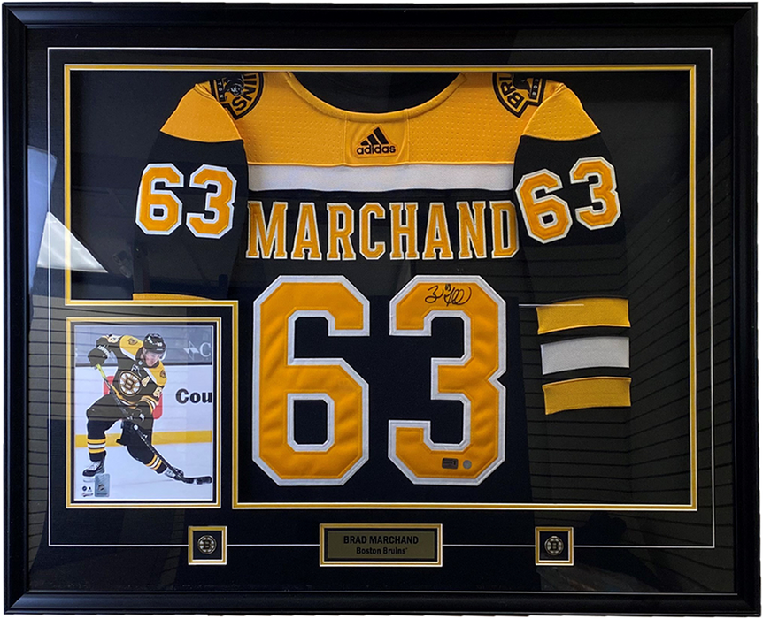 Brad Marchand Signed Framed Boston Bruins Black Adidas Authentic Jersey - Frameworth Sports Canada 