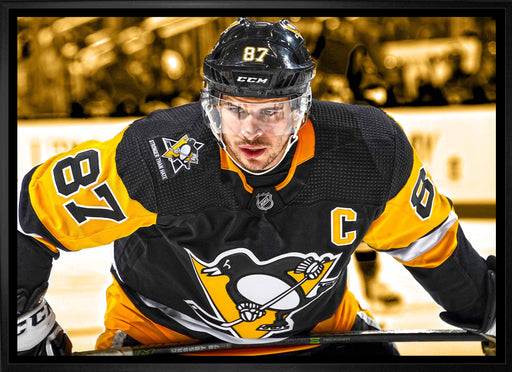 Sidney Crosby Pittsburgh Penguins Framed 20x29 Face-Off Close-Up Canvas - Frameworth Sports Canada 