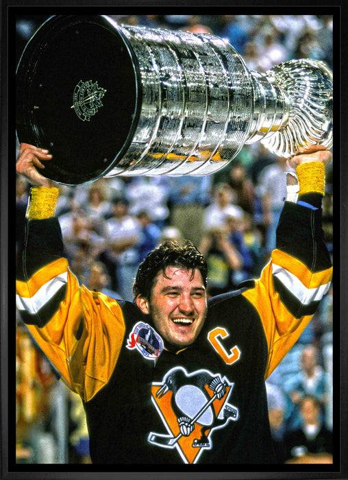 Mario Lemieux Pittsburgh Penguins Framed 20x29 Raising Cup Canvas - Frameworth Sports Canada 