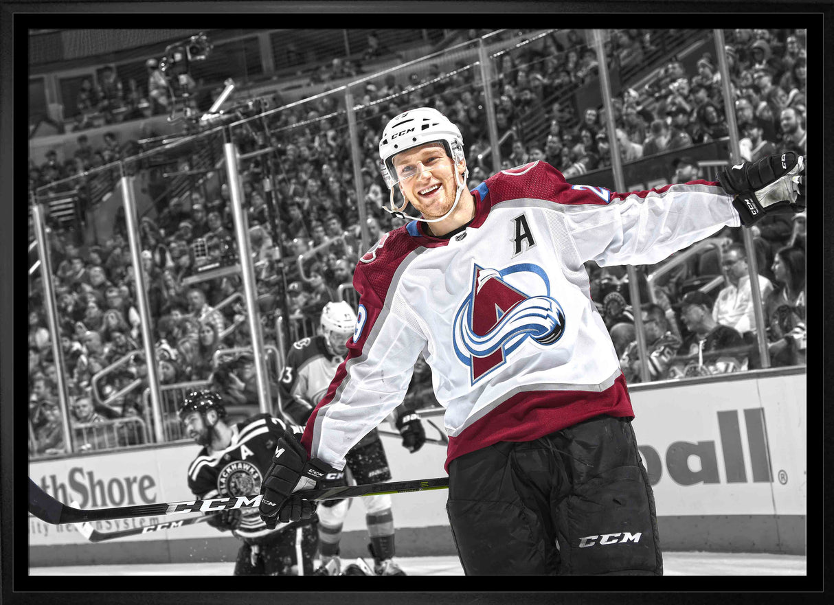 Nathan MacKinnon Colorado Avalanche Framed 20x29 Goal Celebration Spotlight Canvas