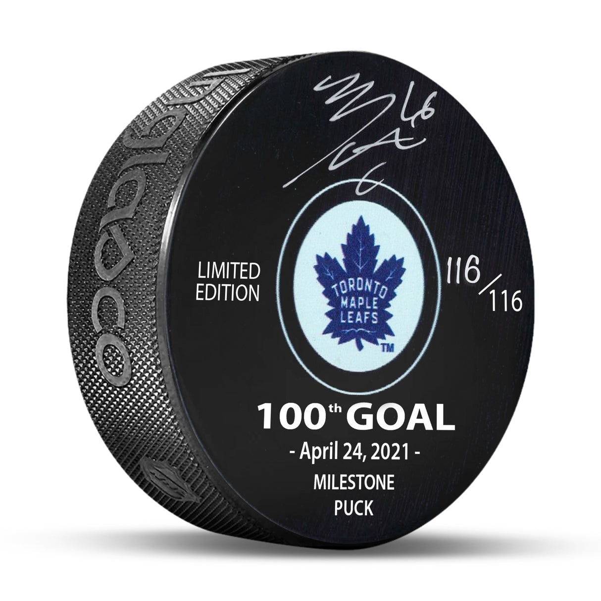 Mitch Marner Signed Puck Milestone 100 Goals LE116