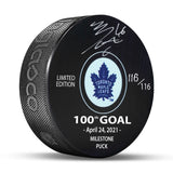 Mitch Marner Signed Puck Milestone 100 Goals LE116