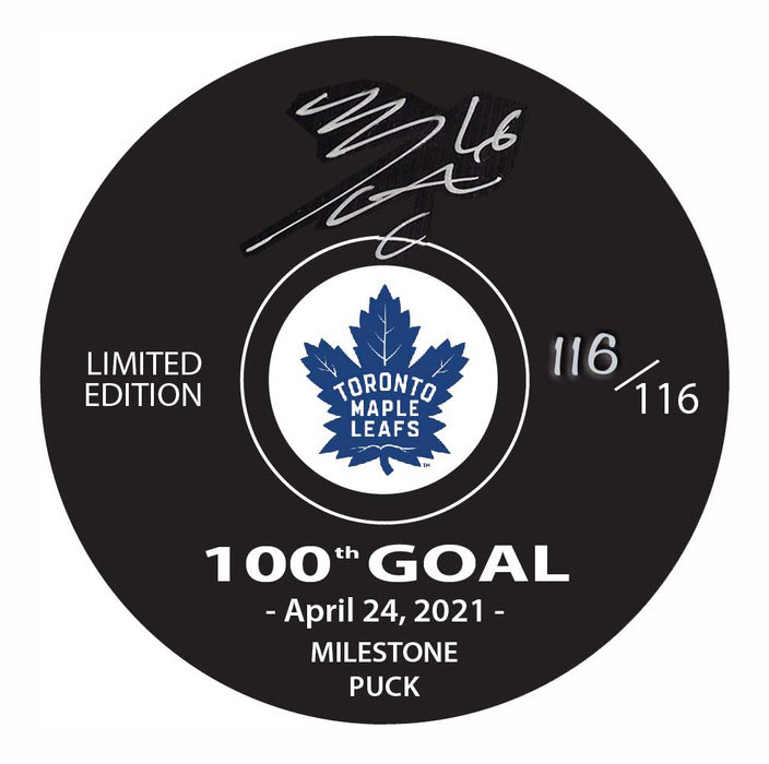 Mitch Marner Signed Puck Milestone 100 Goals LE116