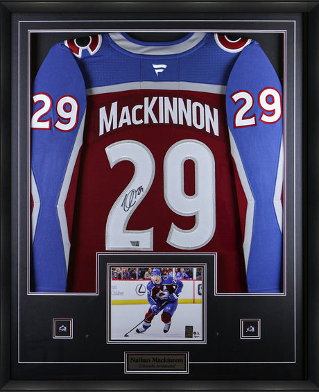 Nathan MacKinnon Signed Framed 34x42 Colorado Avalanche Burgundy Fanatics Premium Jersey - AUCTION