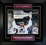 Nathan MacKinnon Signed 16x20 Photo Framed Colorado Avalanche 2022 Stanley Cup Champions Raising Cup with "22 SC Champ" Inscription - AUCTION
