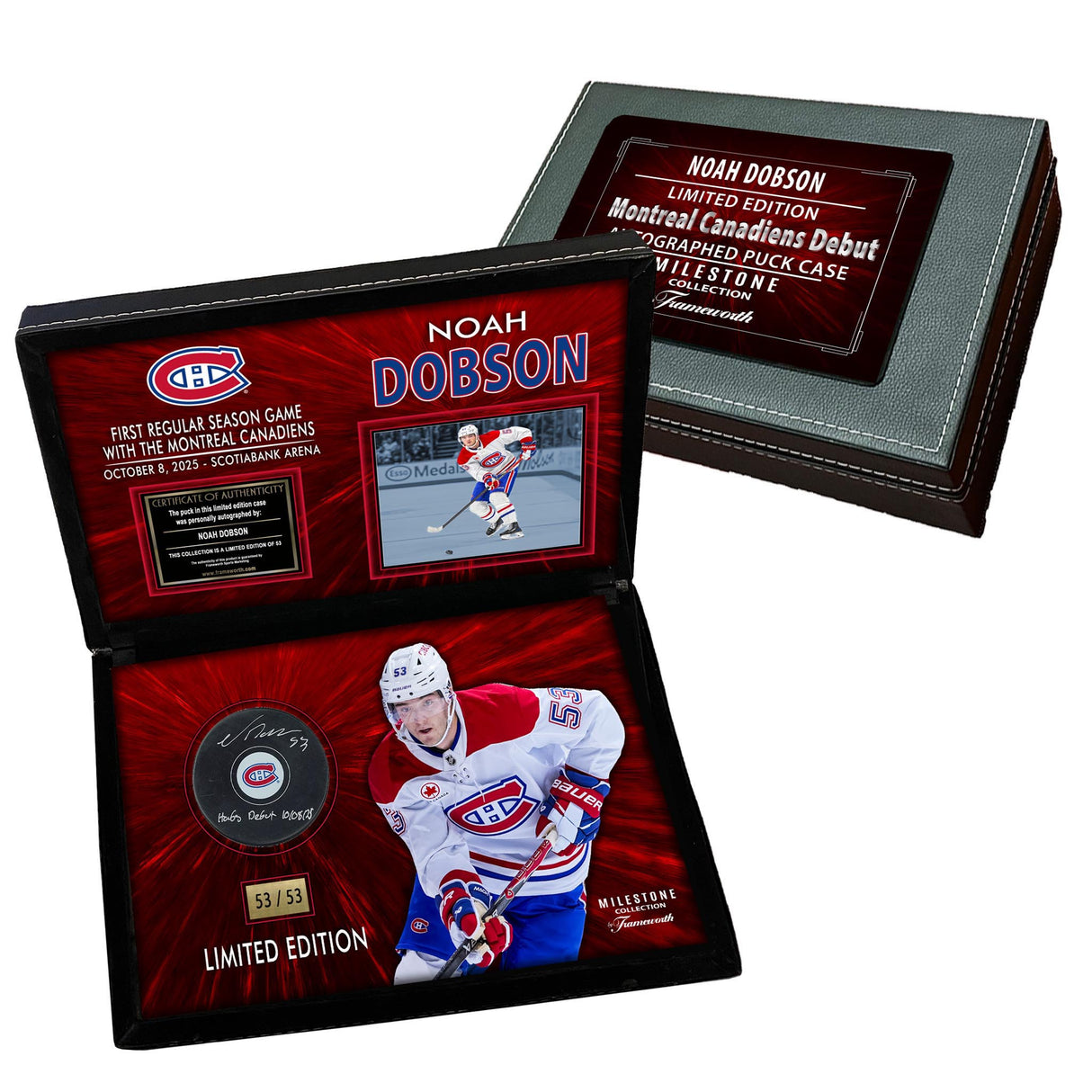 Noah Dobson Signed Deluxe Puck Case Montreal Canadiens Debut (Limited Edition of 53)