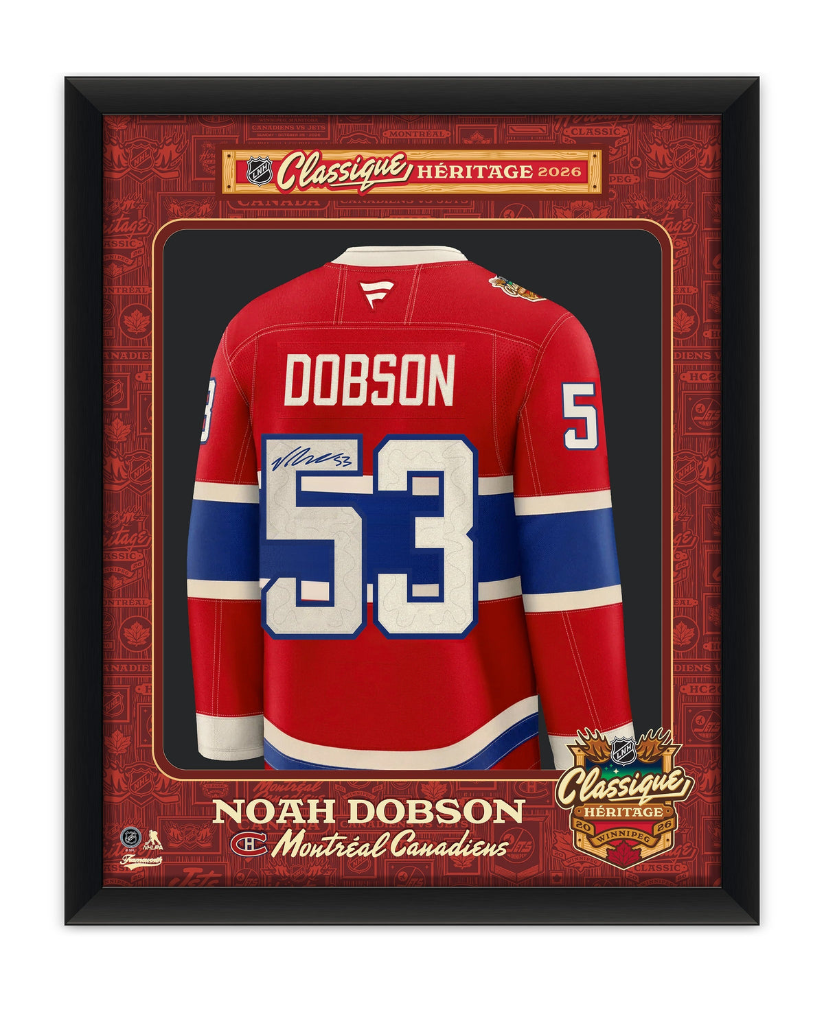 Noah Dobson signed framed 34x42 Montreal Canadiens 2026 Heritage Classic jersey, illustrative mock-up