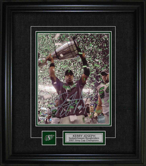 Kerry Joseph Saskatchewan Roughriders Signed Framed 8x10 2007 Grey Cup Photo with Pin & Plate - Frameworth Sports Canada 