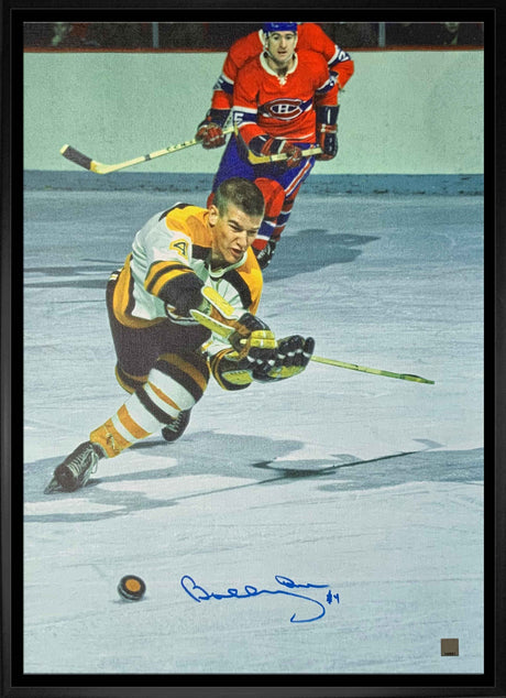Bobby Orr Boston Bruins Signed Framed 20x29 Shooting Canvas - AUCTION