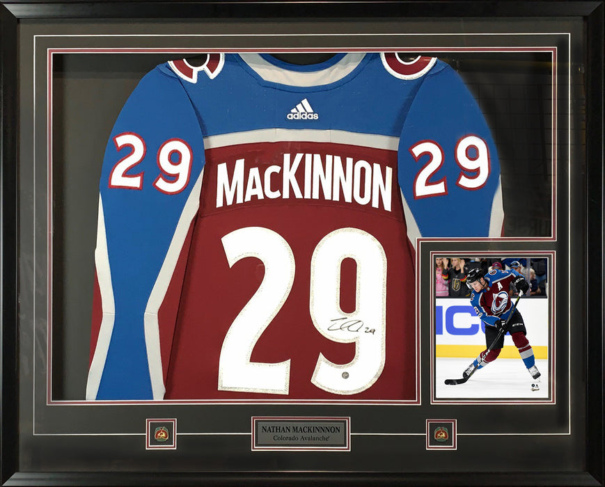 Nathan MacKinnon Signed Framed Colorado Avalanche 2017-2020 Burgundy Adidas Authentic With 8x10 Shooting Photo - Frameworth Sports Canada 