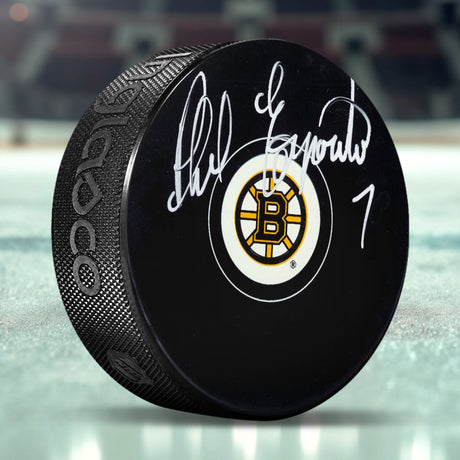 Phil Esposito Signed Puck Bruins Logo