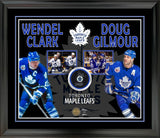 Doug Gilmour and Wendel Clark Dual-Signed Puck Framed PhotoGlass Maple Leafs