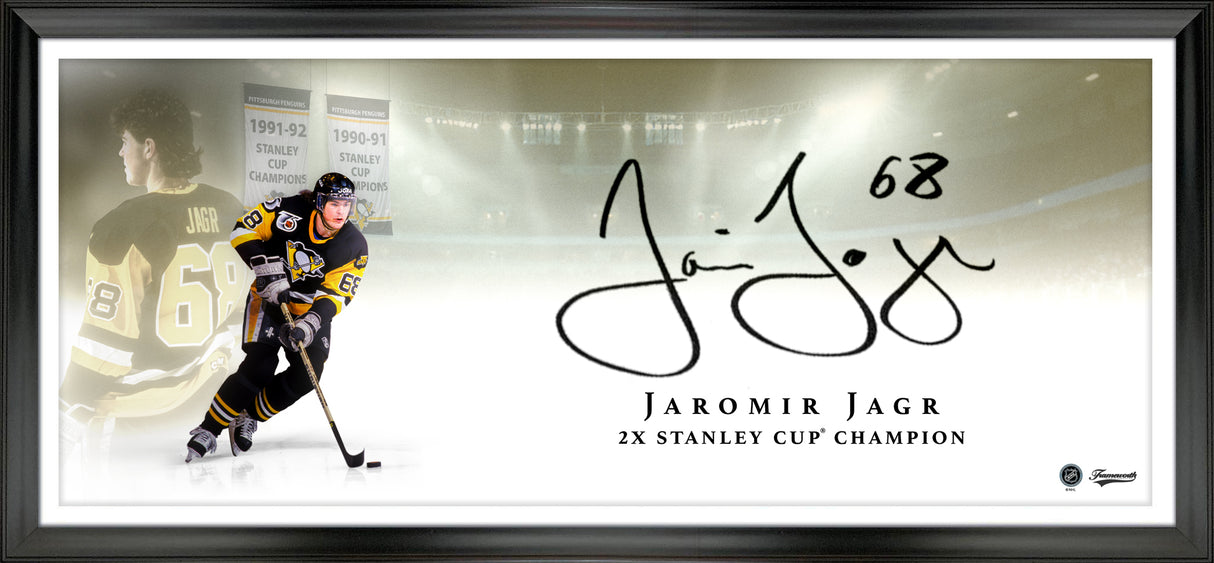 Jaromir Jagr Signed Framed 18x44 Print Oversized Autograph "2x Stanley Cup Champion" (Limited Edition of 68) - AUCTION